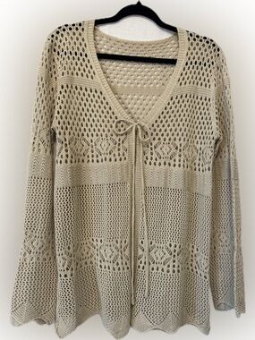 Women's Open Knit Tie-Front Cardigan - Cream